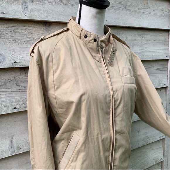 Vintage 80s Tan Khaki Zip Up Front Long Sleeve Collared Utility Bomber Jacket - Picture 2 of 16